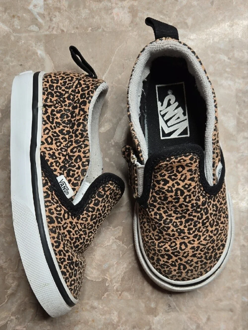 Vans Kids Slip-On Leopard Print Canvas Sneakers - Brown/Black